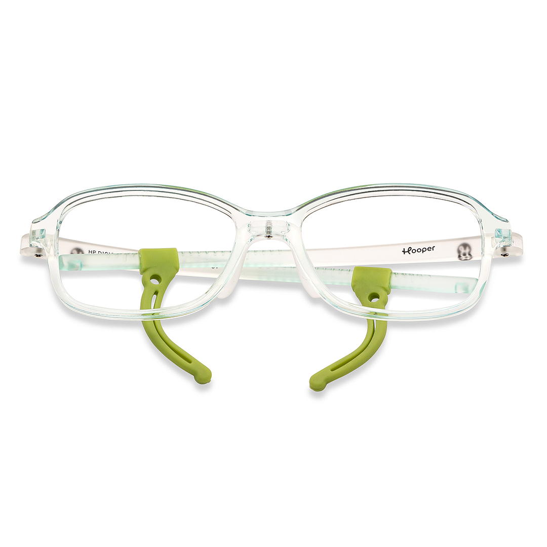 Hooper Screen Glasses Kids Glasses: Green Transparent Full Rim Rectangle Kids 5-8 Yrs Computer Glasses Digi Hooper HP D10105M-C2 left side
