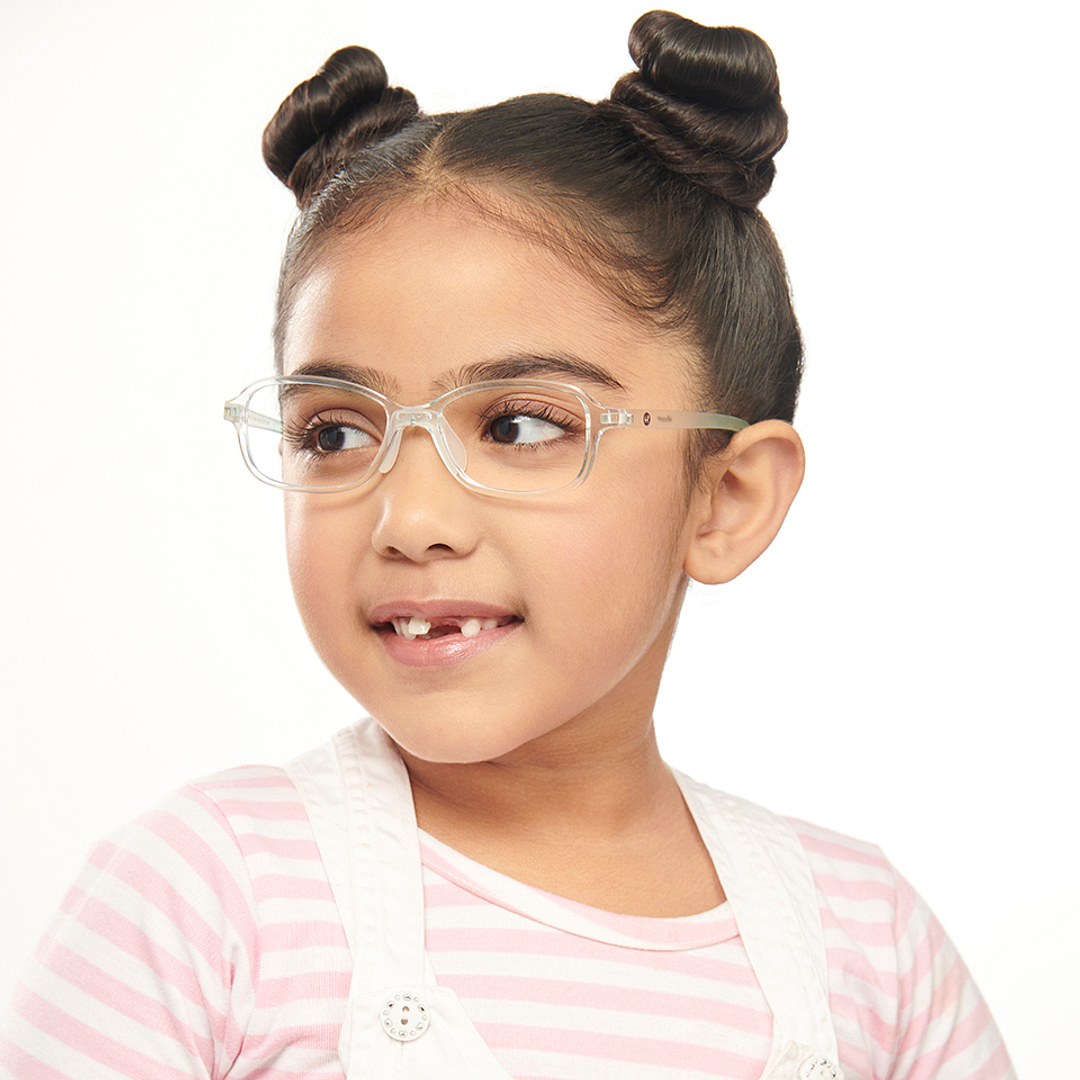 Hooper Screen Glasses Kids Glasses: Green Transparent Full Rim Rectangle Kids 5-8 Yrs Computer Glasses Digi Hooper HP D10105M-C2 left side