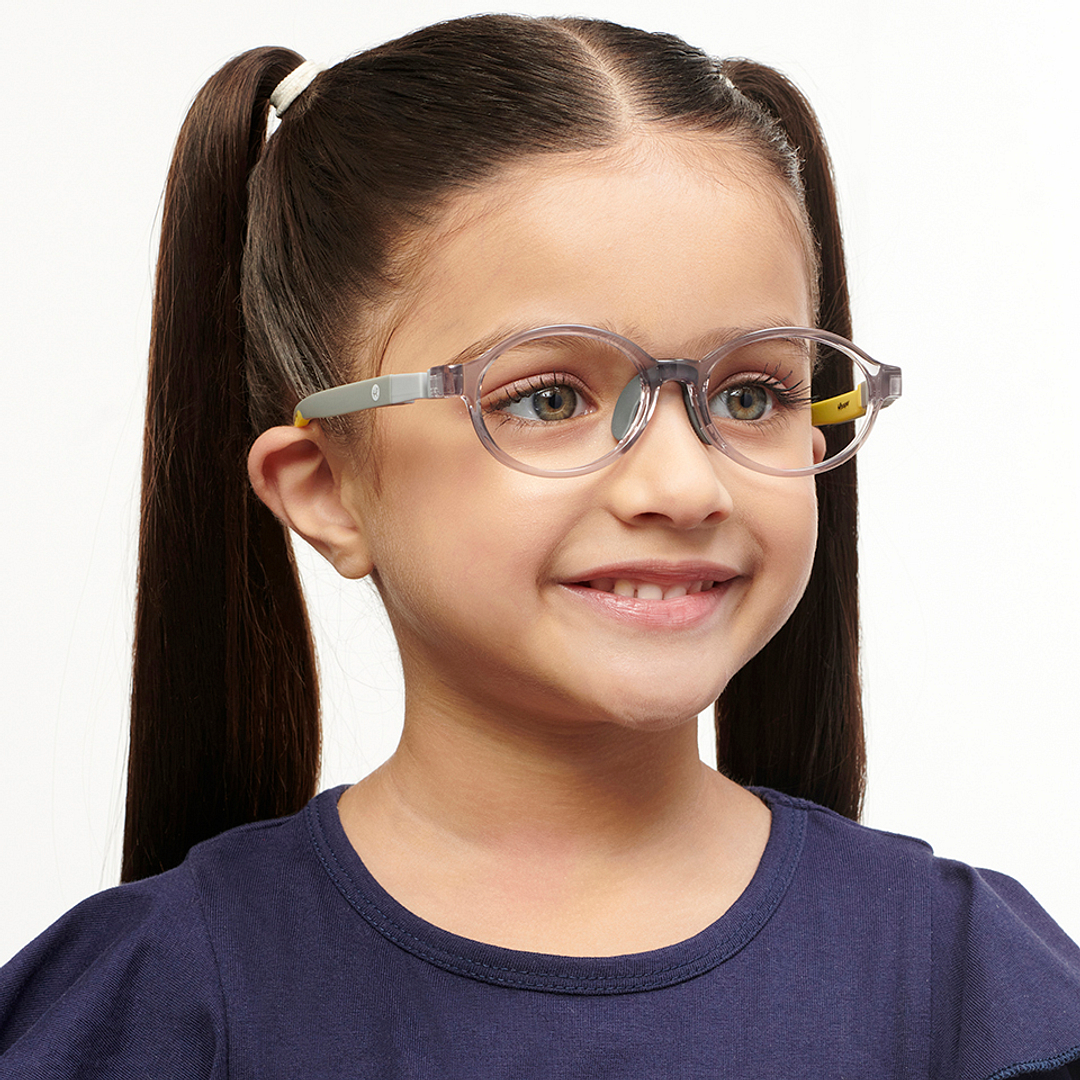 Hooper Screen Glasses Kids Glasses: Grey Transparent Grey Yellow Full Rim Oval Kids 8-12 yrs Computer Glasses Digi Hooper HP D10103M-C1 left side