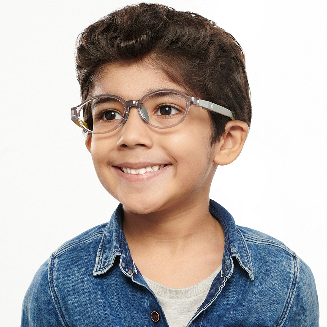 Hooper Screen Glasses Kids Glasses: Grey Transparent Grey Yellow Full Rim Oval Kids 8-12 yrs Computer Glasses Digi Hooper HP D10103M-C1 right side