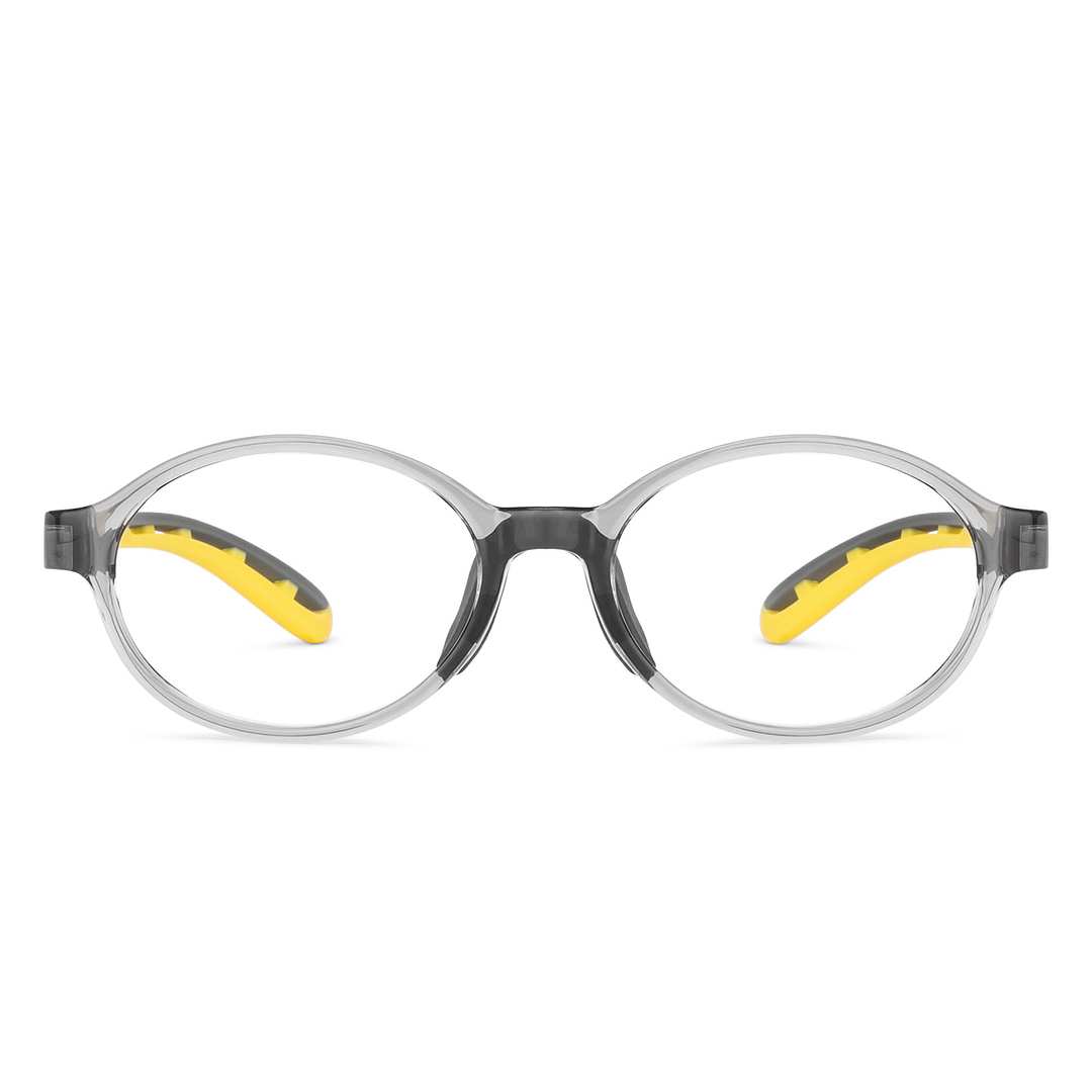 Hooper Screen Glasses Kids Glasses: Grey Transparent Grey Yellow Full Rim Oval Kids 8-12 yrs Computer Glasses Digi Hooper HP D10103M-C1 left side