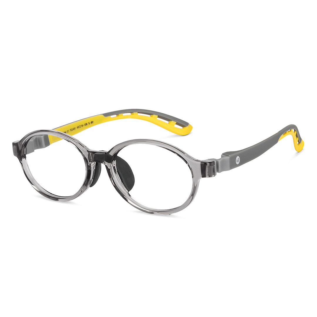 Hooper Screen Glasses Kids Glasses: Grey Transparent Grey Yellow Full Rim Oval Kids 8-12 yrs Computer Glasses Digi Hooper HP D10103M-C1 left side