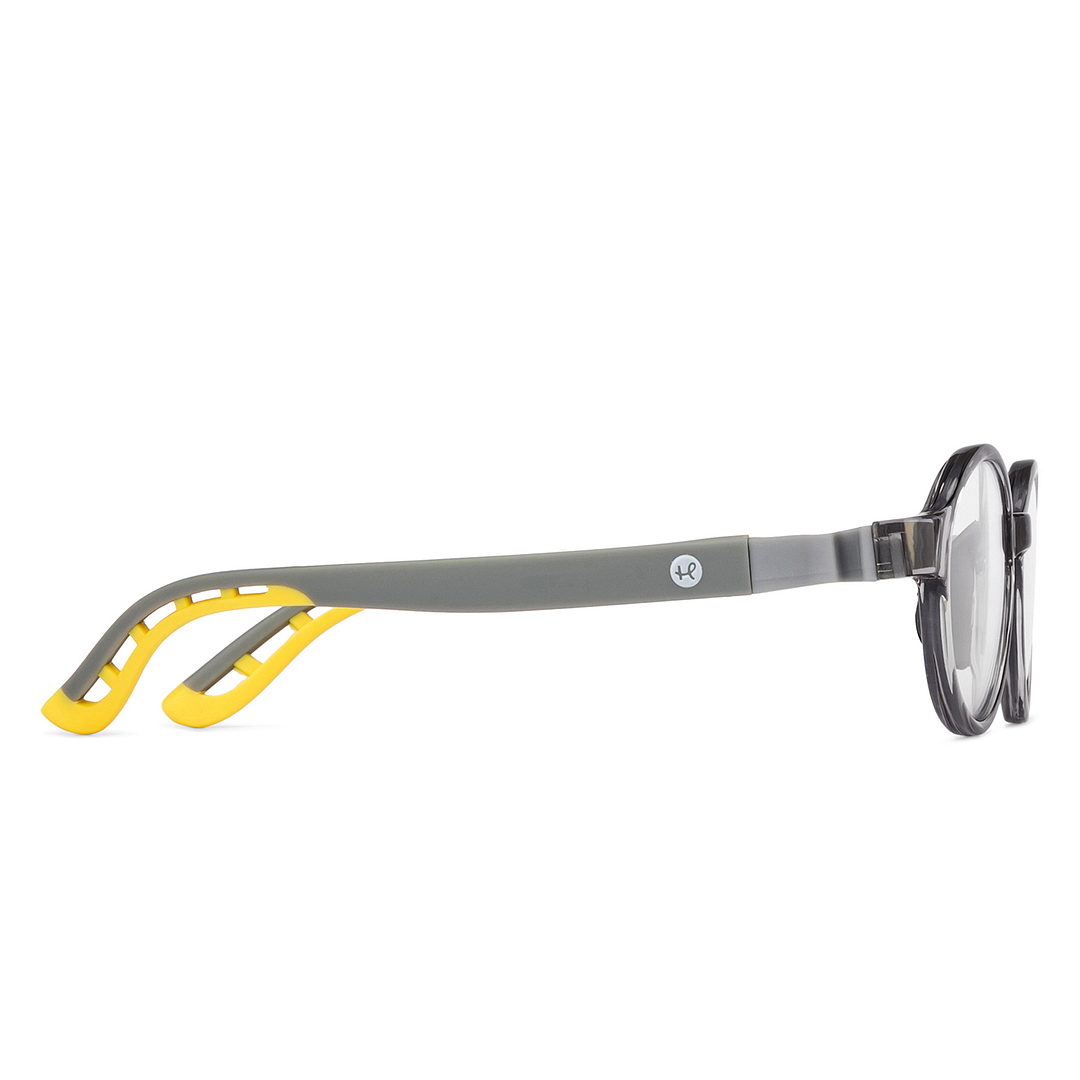 Hooper Screen Glasses Kids Glasses: Grey Transparent Grey Yellow Full Rim Oval Kids 8-12 yrs Computer Glasses Digi Hooper HP D10103M-C1 left side