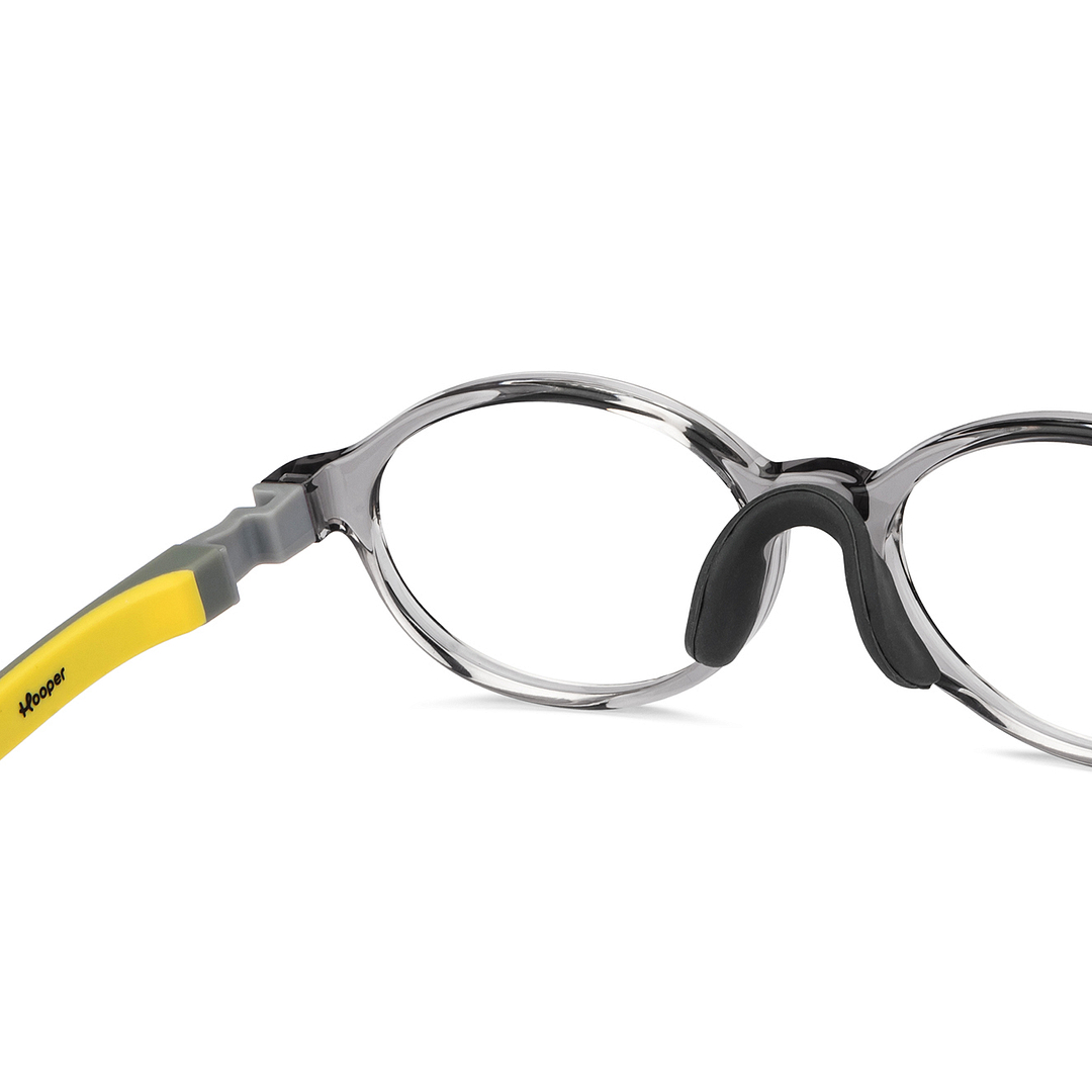 Hooper Screen Glasses Kids Glasses: Grey Transparent Grey Yellow Full Rim Oval Kids 8-12 yrs Computer Glasses Digi Hooper HP D10103M-C1 right side