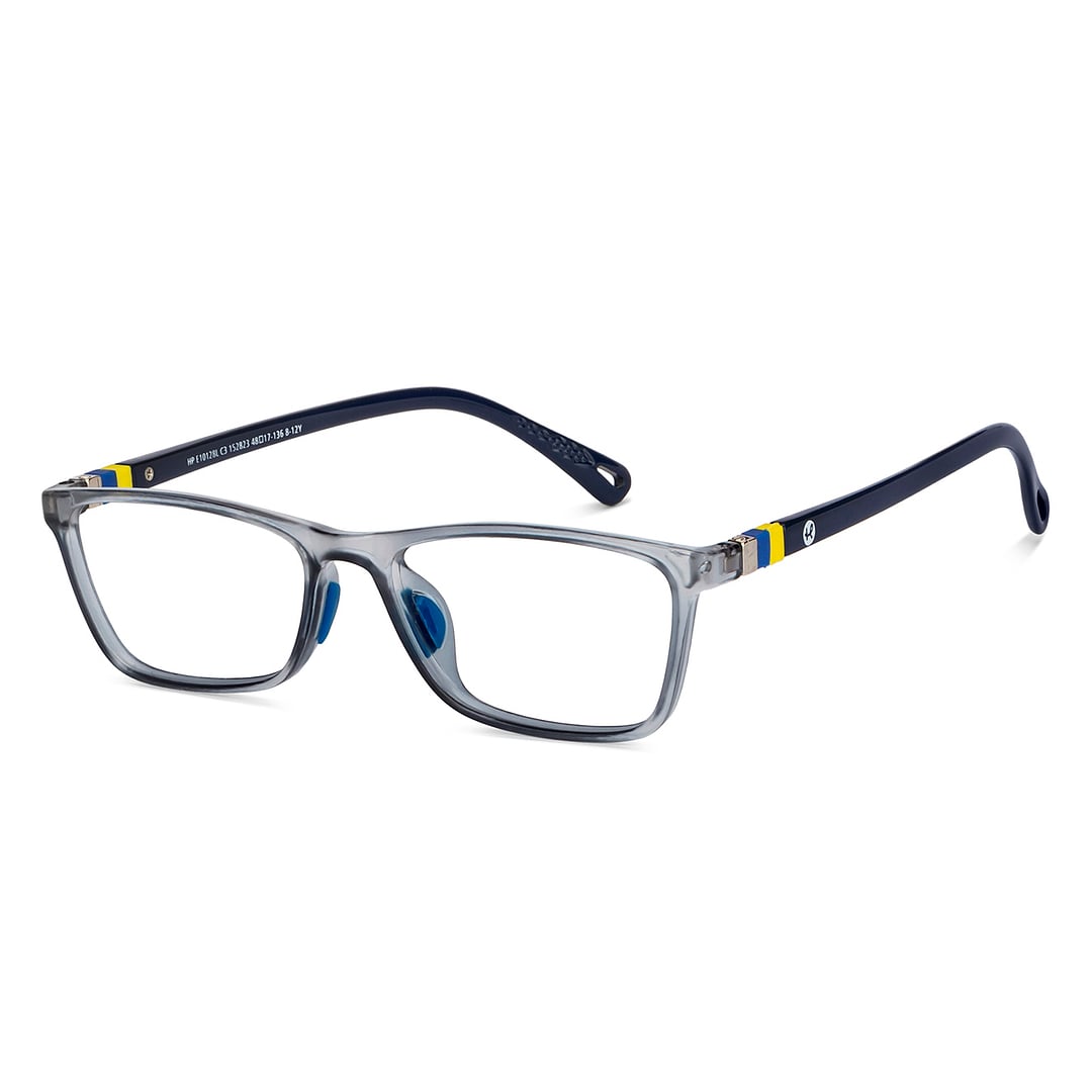 Hooper Screen Glasses Blue-Block Kids Computer Glasses: Matte Grey Transparent Blue Full Rim Rectangle Kids  8-12 yrs  Hooper TR Essentials Hooper-C3 right side