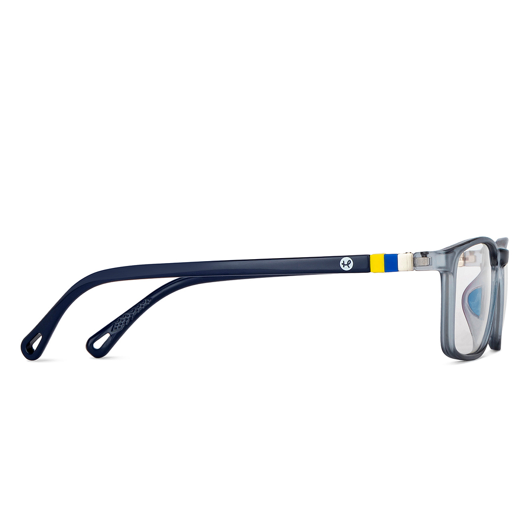 Hooper Screen Glasses Blue-Block Kids Computer Glasses: Matte Grey Transparent Blue Full Rim Rectangle Kids  8-12 yrs  Hooper TR Essentials Hooper-C3 left side
