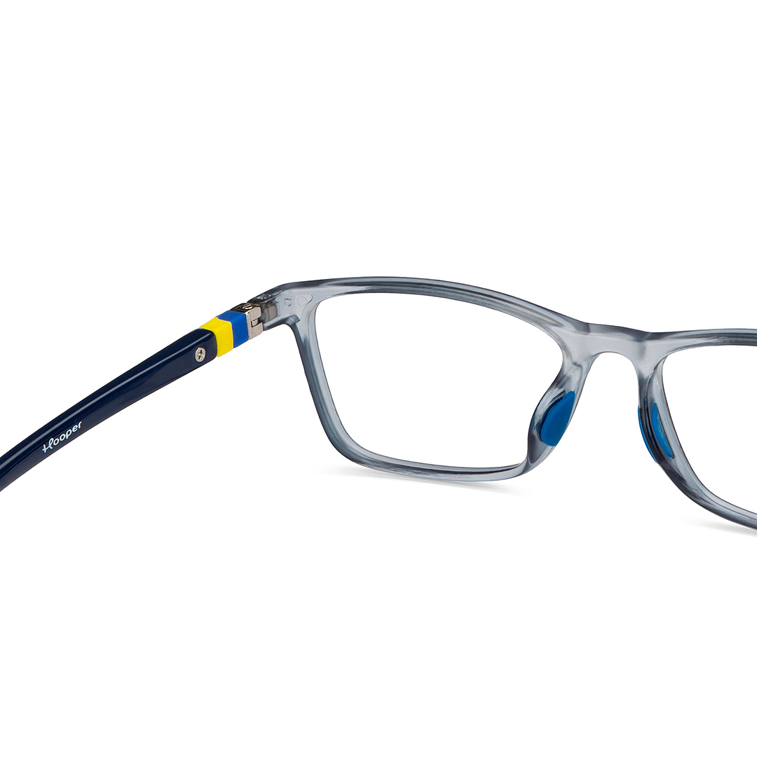 Hooper Screen Glasses Blue-Block Kids Computer Glasses: Matte Grey Transparent Blue Full Rim Rectangle Kids  8-12 yrs  Hooper TR Essentials Hooper-C3 right side