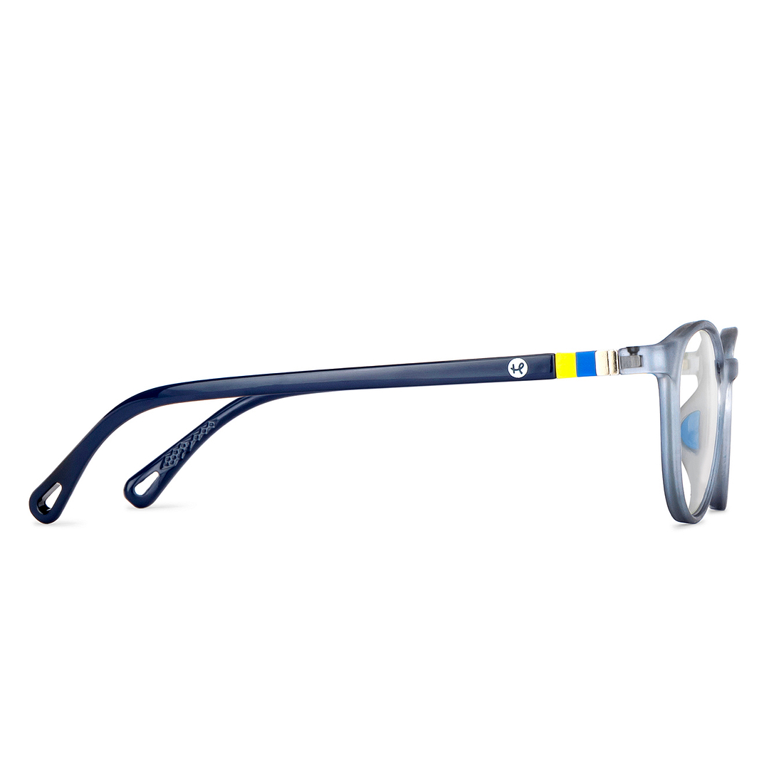 Hooper Screen Glasses Blue-Block Kids Computer Glasses: Matte Grey Transparent Blue Full Rim Round Kids 5-8 yrs Hooper Digi Hooper-C3 left side