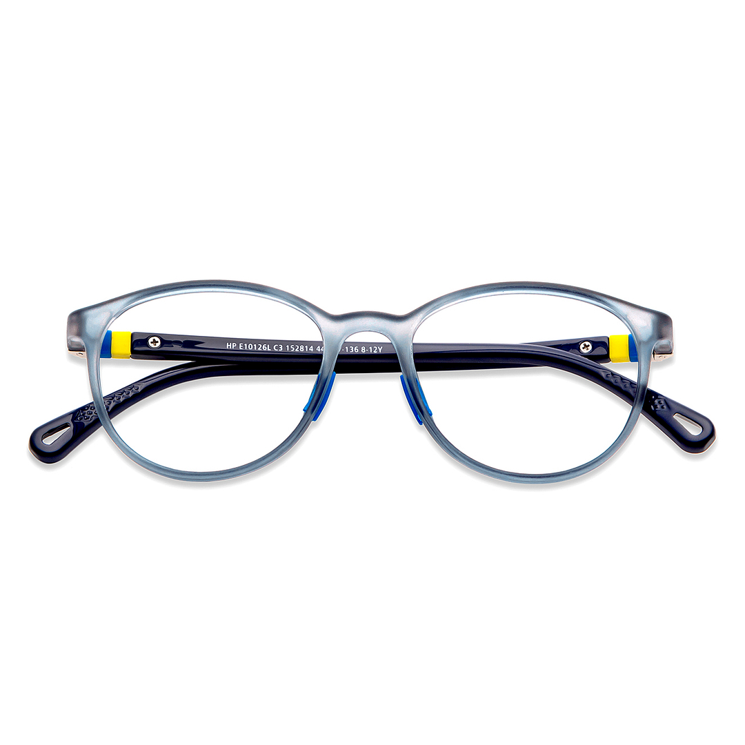 Hooper Screen Glasses Blue-Block Kids Computer Glasses: Matte Grey Transparent Blue Full Rim Round Kids 5-8 yrs Hooper Digi Hooper-C3 left side