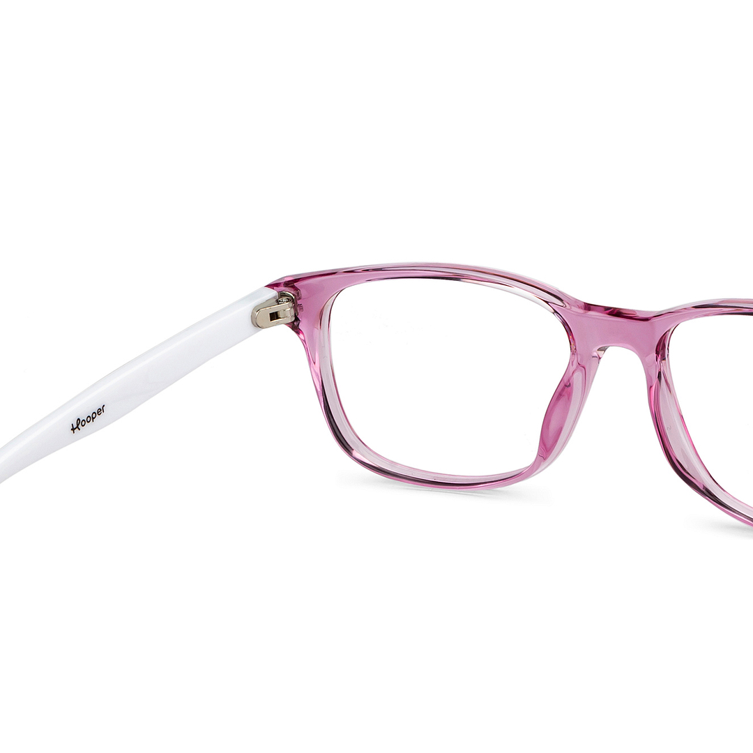 Hooper Screen Glasses Blue Block Phone  Computer Glasses: Purple Pink Transparent White Full Rim Rectangle Kids 5-8 yrs Hooper HP D10014L-C3 right side