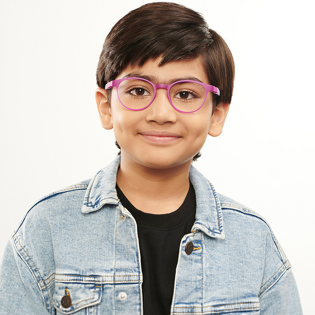 Hooper Screen Glasses Kids Glasses: Purple Sky Blue Black Full Rim Round Kids 5-8 yrs Computer Glasses Digi Hooper HP D10003L-C1 left side