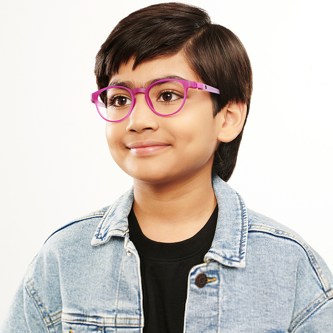 Hooper Screen Glasses Kids Glasses: Purple Sky Blue Black Full Rim Round Kids 5-8 yrs Computer Glasses Digi Hooper HP D10003L-C1 right side