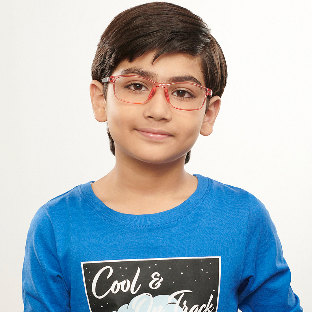 Hooper Screen Glasses Kids Glasses: Red Transparent Black Full Rim Rectangle Kids 8-12 yrs Computer Glasses Digi Hooper HP D10098L-C1 right side