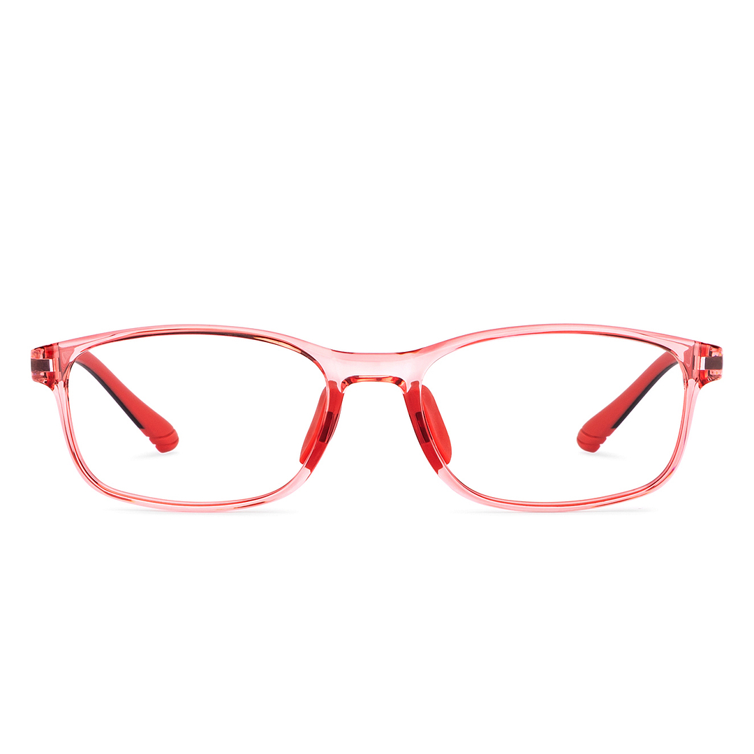 Hooper Screen Glasses Kids Glasses: Red Transparent Black Full Rim Rectangle Kids 8-12 yrs Computer Glasses Digi Hooper HP D10098L-C1 left side