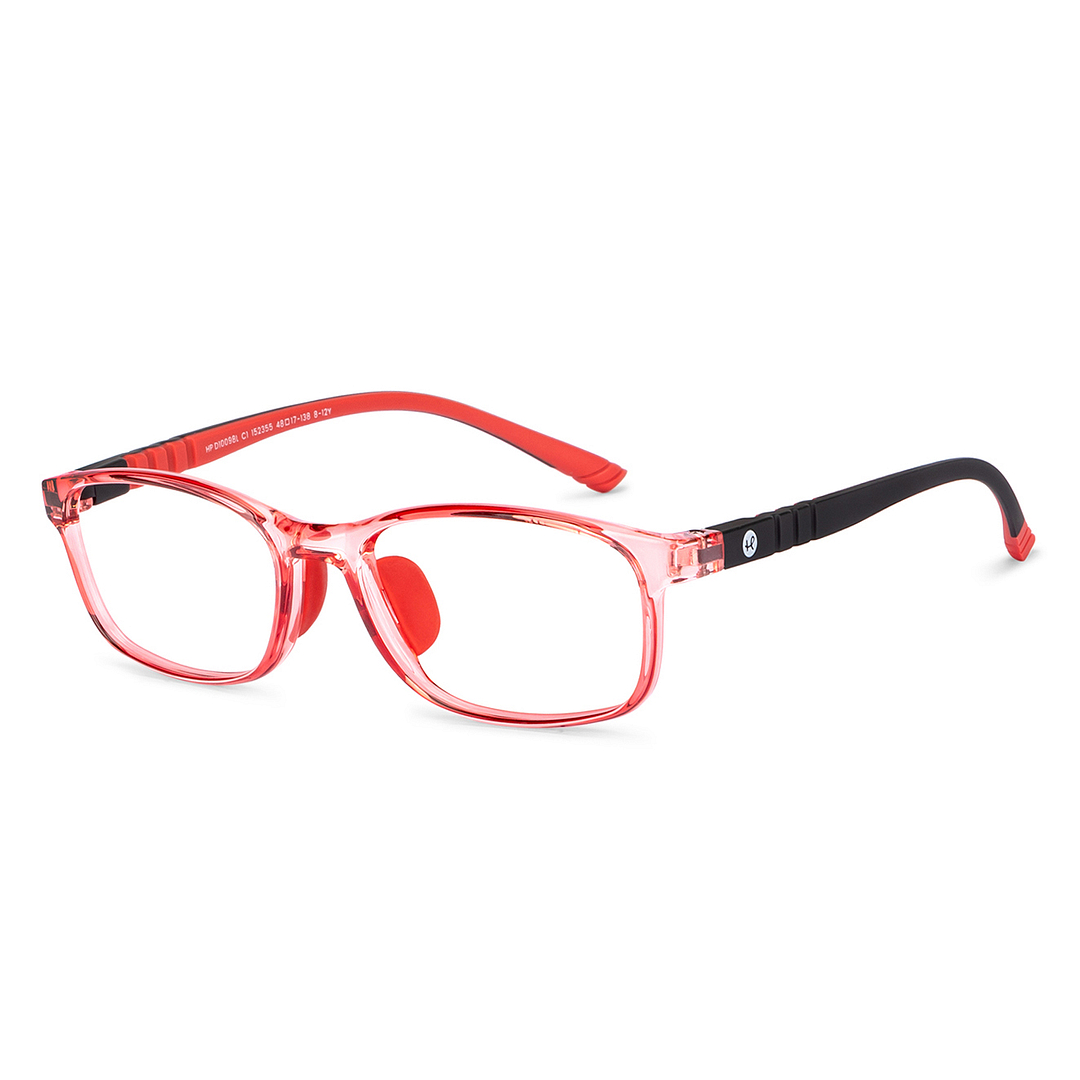 Hooper Screen Glasses Kids Glasses: Red Transparent Black Full Rim Rectangle Kids 8-12 yrs Computer Glasses Digi Hooper HP D10098L-C1 right side