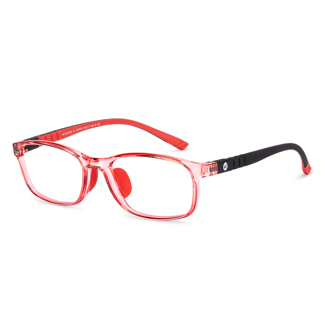 Hooper Screen Glasses Kids Glasses: Red Transparent Black Full Rim Rectangle Kids 8-12 yrs Computer Glasses Digi Hooper HP D10098L-C1 right side