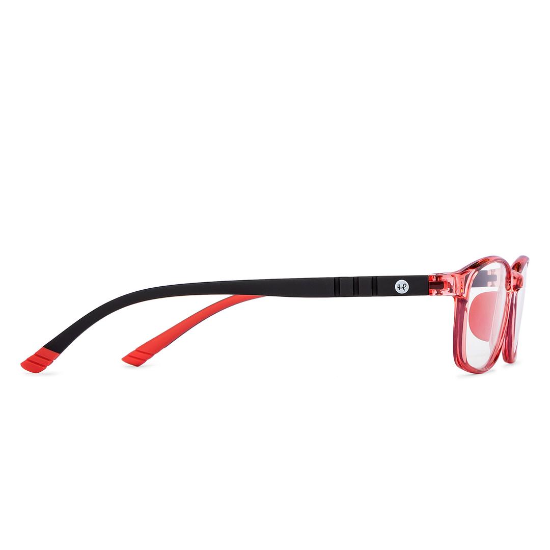 Hooper Screen Glasses Kids Glasses: Red Transparent Black Full Rim Rectangle Kids 8-12 yrs Computer Glasses Digi Hooper HP D10098L-C1 left side