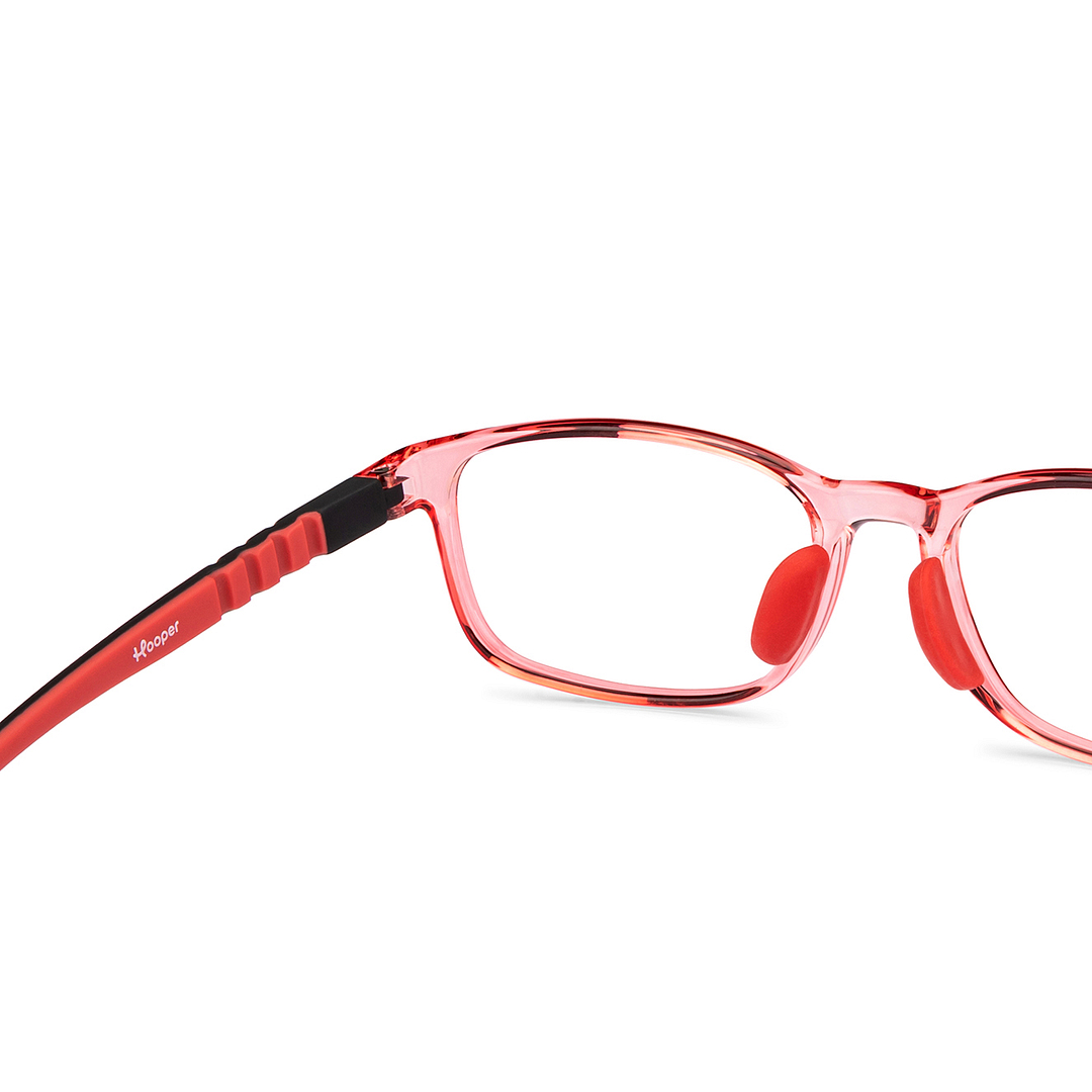 Hooper Screen Glasses Kids Glasses: Red Transparent Black Full Rim Rectangle Kids 8-12 yrs Computer Glasses Digi Hooper HP D10098L-C1 right side