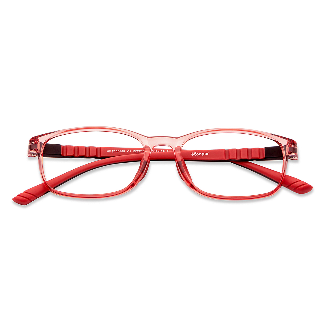 Hooper Screen Glasses Kids Glasses: Red Transparent Black Full Rim Rectangle Kids 8-12 yrs Computer Glasses Digi Hooper HP D10098L-C1 left side
