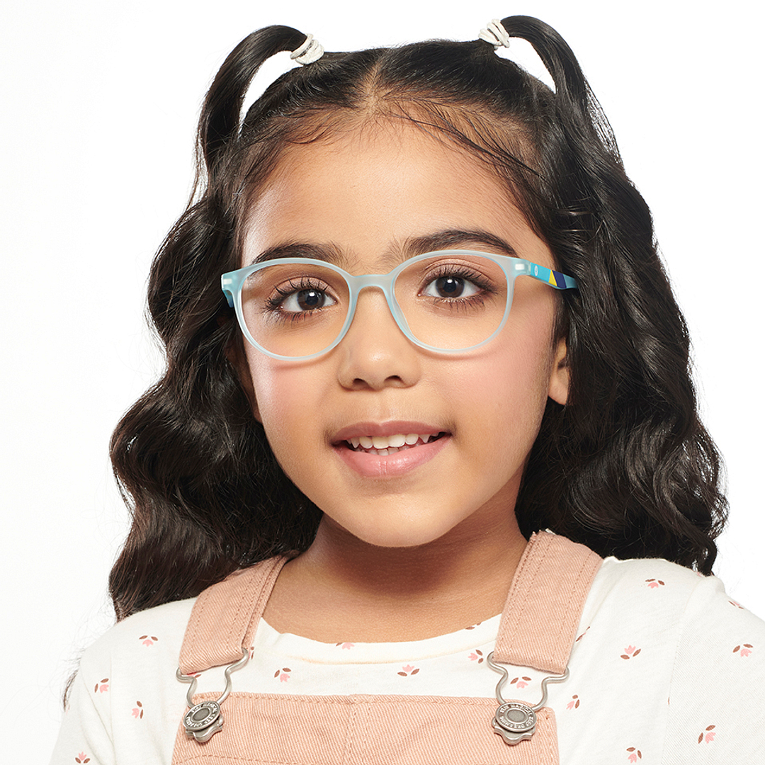 Hooper Screen Glasses Kids Glasses: Sky Blue Black Red Full Rim Round Kids 5-8 yrs Computer Glasses Digi Hooper HP D10087M-C2 left side