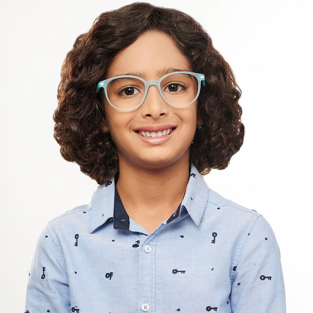 Hooper Screen Glasses Kids Glasses: Sky Blue Black Red Full Rim Round Kids 5-8 yrs Computer Glasses Digi Hooper HP D10087M-C2 right side