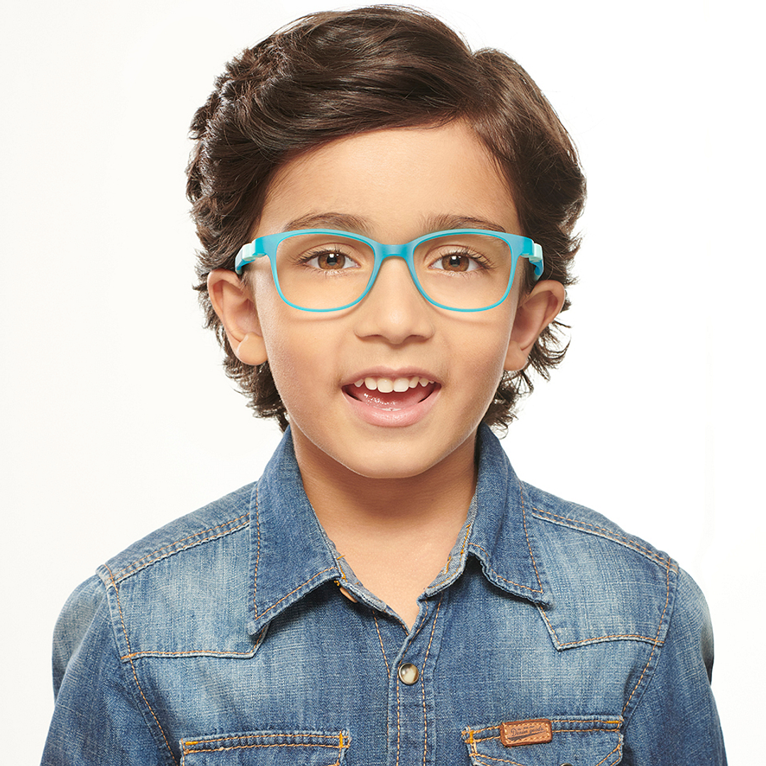 Hooper Screen Glasses Kids Glasses: Sky Blue Grey Yellow Full Rim Rectangle Kids 5-8 yrs Computer Glasses Digi Hooper HP D10004M-C3 left side