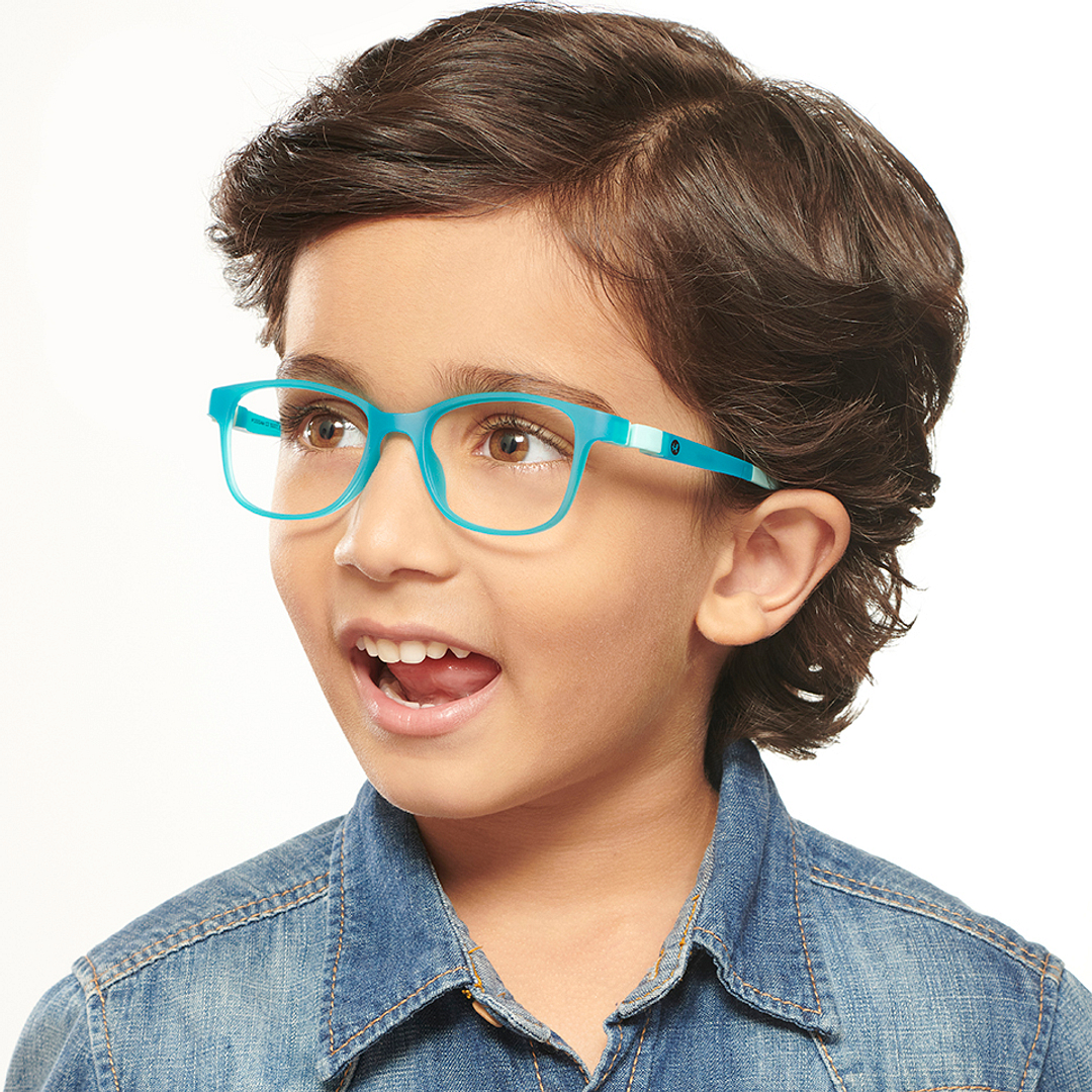Hooper Screen Glasses Kids Glasses: Sky Blue Grey Yellow Full Rim Rectangle Kids 5-8 yrs Computer Glasses Digi Hooper HP D10004M-C3 right side