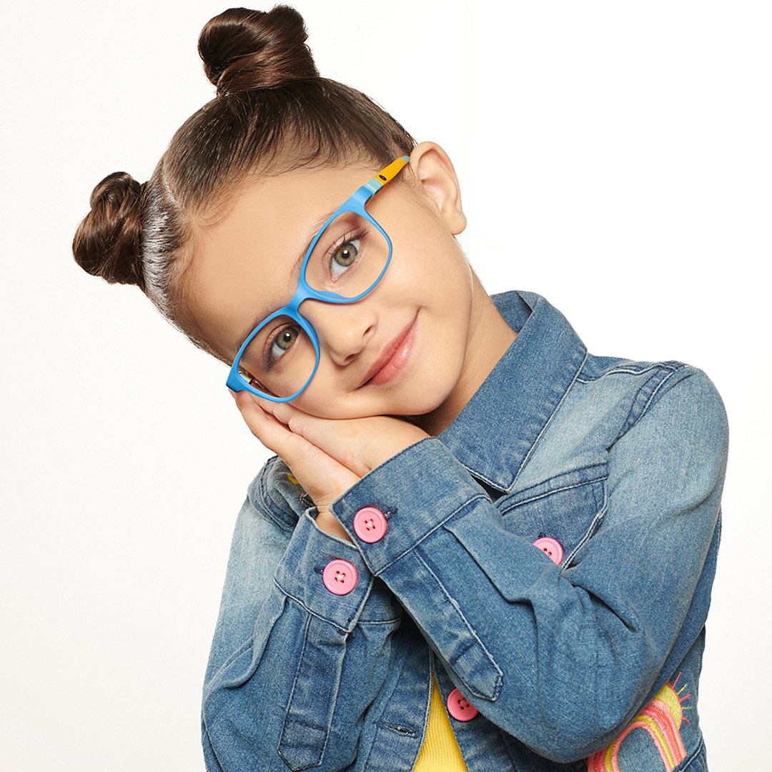 Hooper Screen Glasses Kids Glasses: Sky Blue Pink Full Rim Rectangle Kids 5-8 yrs Computer Glasses Digi Hooper HP D10004M-C2 left side
