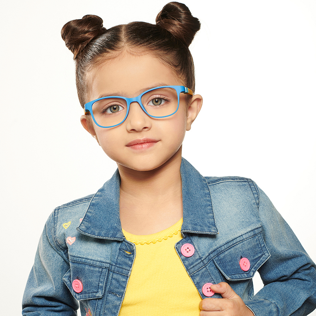 Hooper Screen Glasses Kids Glasses: Sky Blue Pink Full Rim Rectangle Kids 5-8 yrs Computer Glasses Digi Hooper HP D10004M-C2 right side