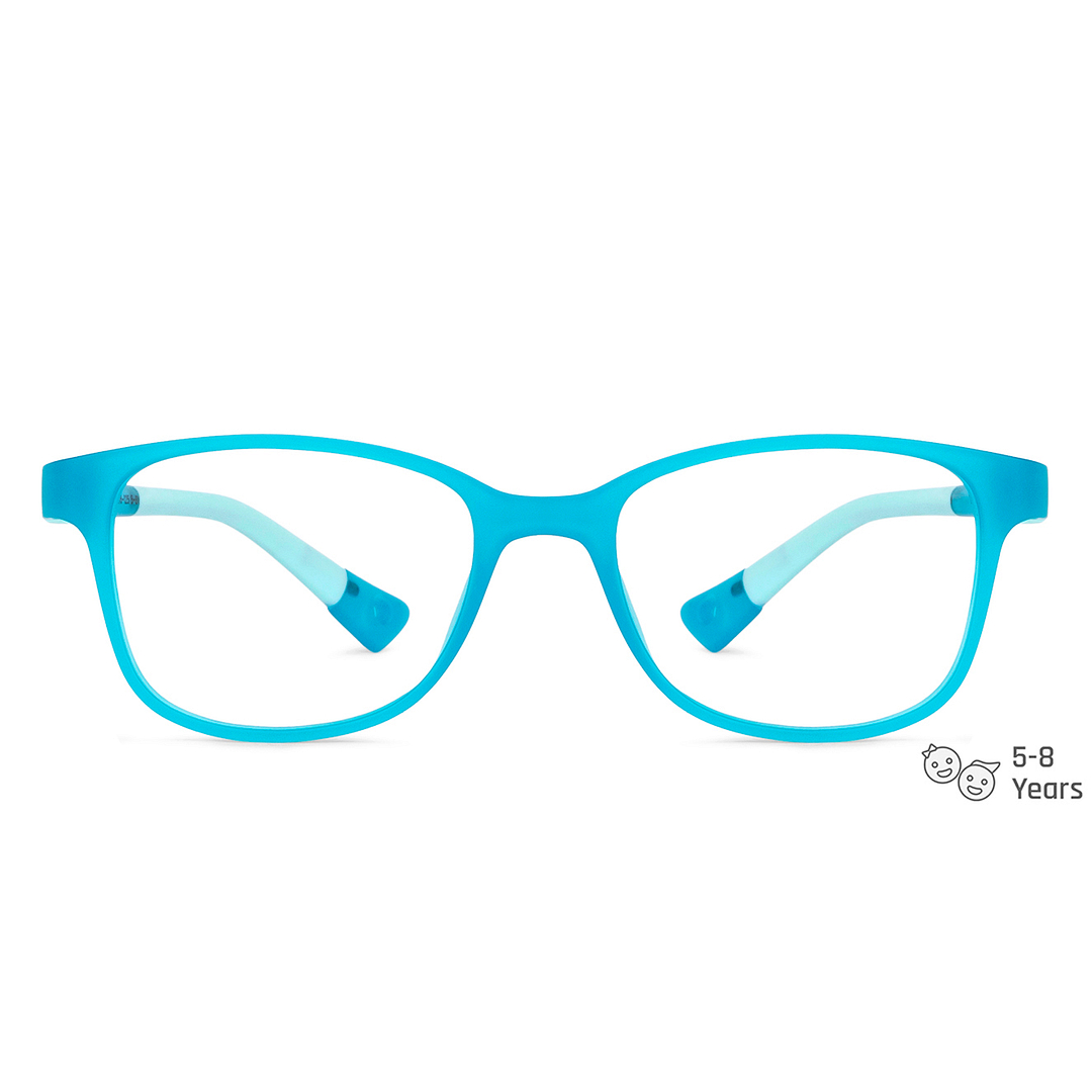 Hooper Screen Glasses Blue-Block Kids Computer Glasses: Blue Sky Blue Full Rim Square Kids  5-8 yrs  Hooper TR Flex Hooper HP E10004-C3 left side