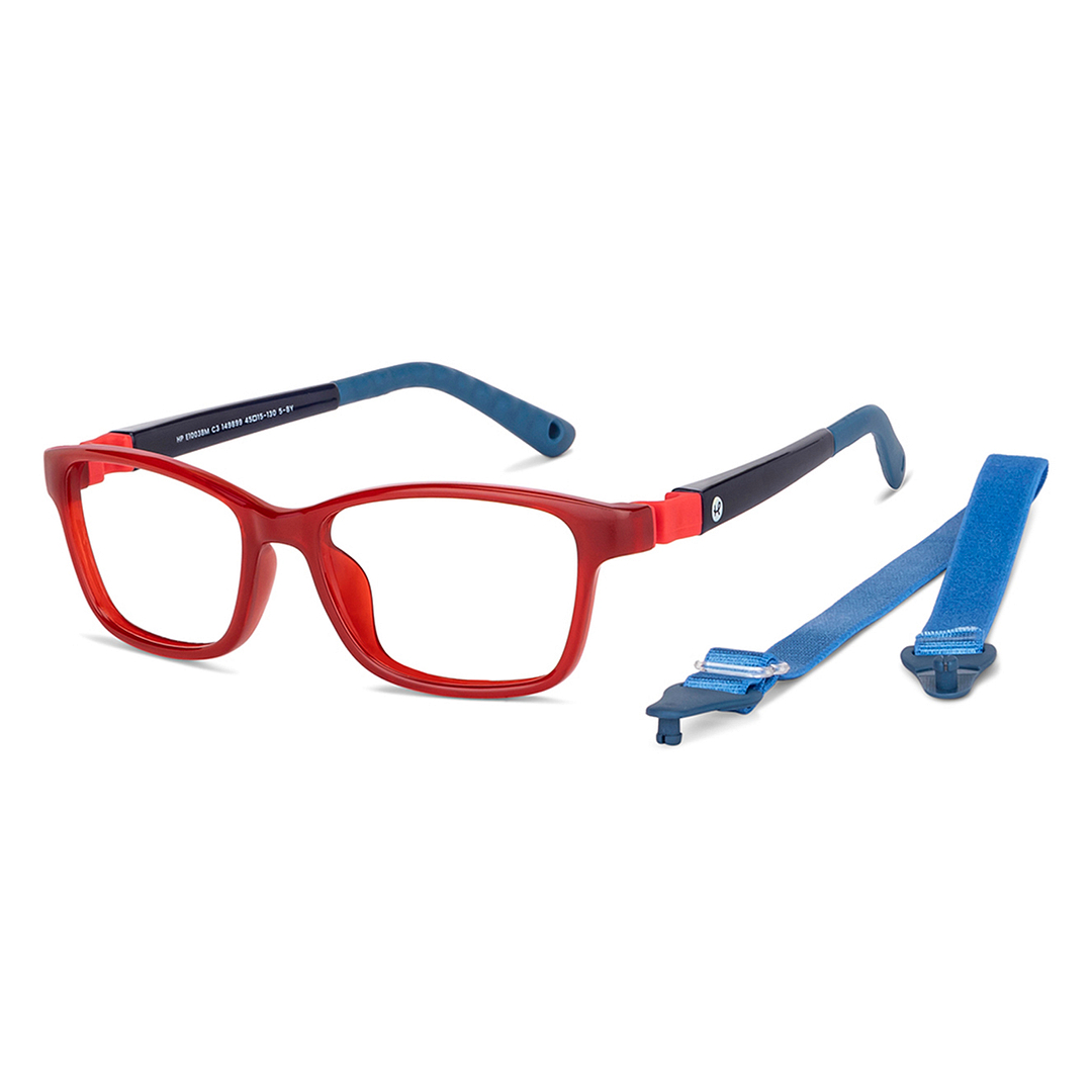 Hooper Screen Glasses Blue-Block Kids Computer Glasses: Red Transparent Full Rim Rectangle Kids  5-8 yrs  Hooper Digi Hooper HP E10038M-C3 left side