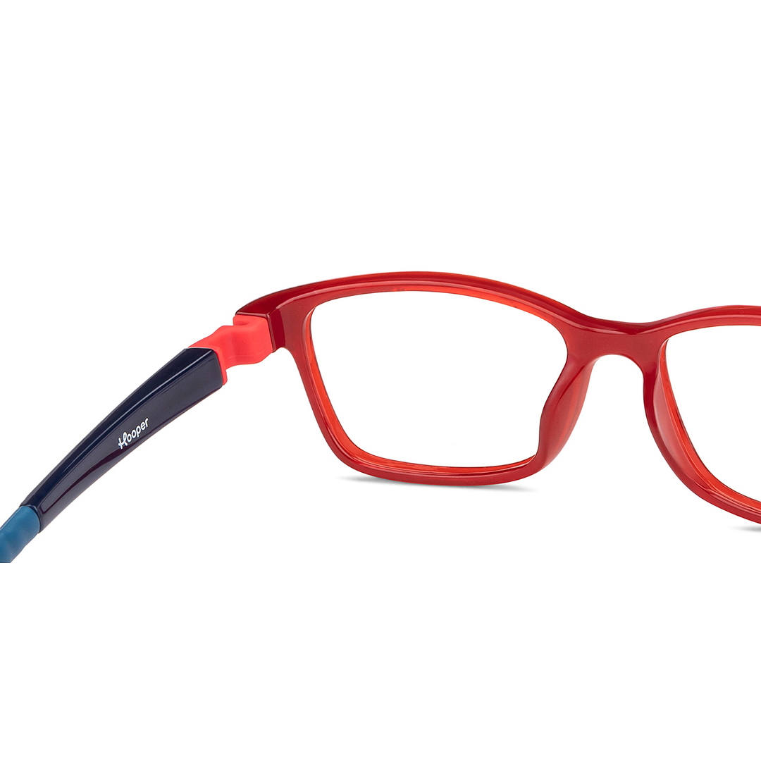 Hooper Screen Glasses Blue-Block Kids Computer Glasses: Red Transparent Full Rim Rectangle Kids  5-8 yrs  Hooper Digi Hooper HP E10038M-C3 right side