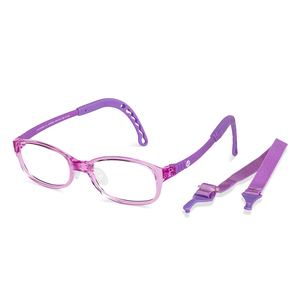 Hooper Screen Glasses Blue-Block Kids Computer Glasses: Pink Transparent Purple Full Rim Rectangle Kids  5-8 yrs  Hooper Digi Hooper HP E10064-C1 left side