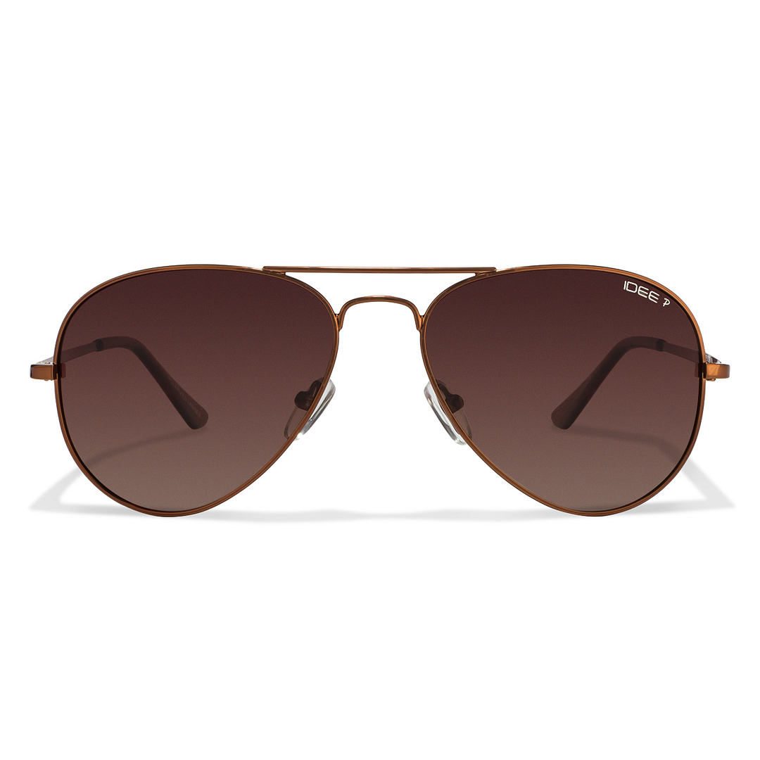 BRANDED Light Brown Full Rim Aviator left side