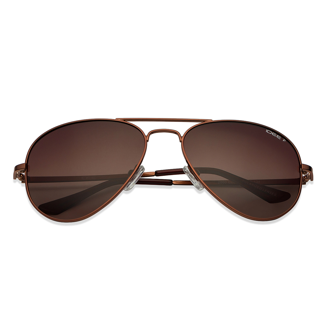 BRANDED Light Brown Full Rim Aviator left side