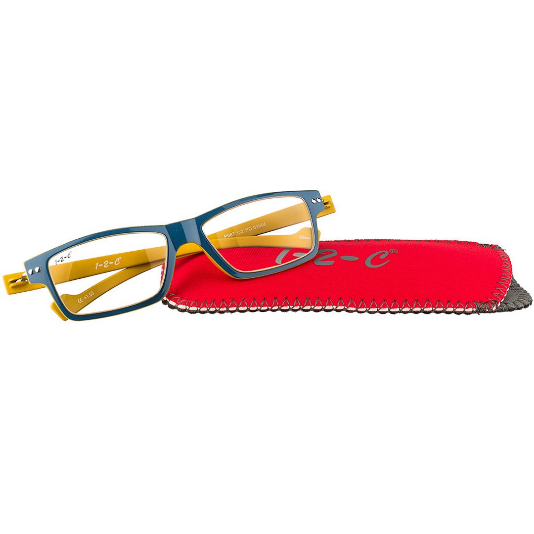 BRANDED Blue Yellow Full Rim Square 1-2-C 987 Reading    Only For  75 Power left side