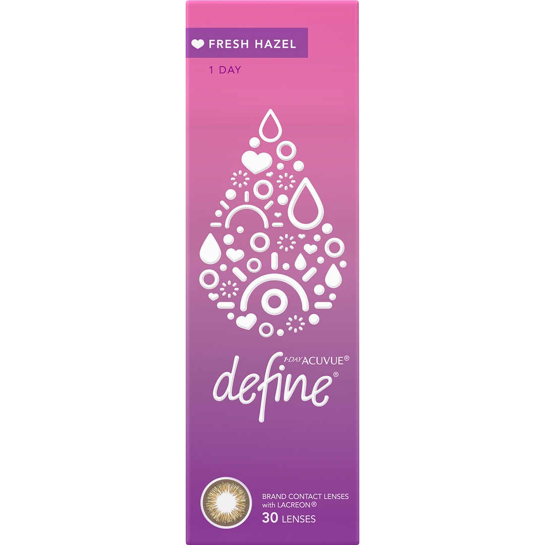 Johnson & Johnson Johnson   Johnson Acuvue Define Dailies Fresh Hazel Color Plano and Power 30 LP Contact Lens left side