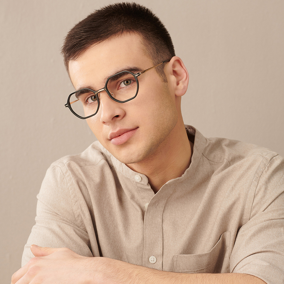 John Jacobs Online Black Full Rim Hexagonal left side