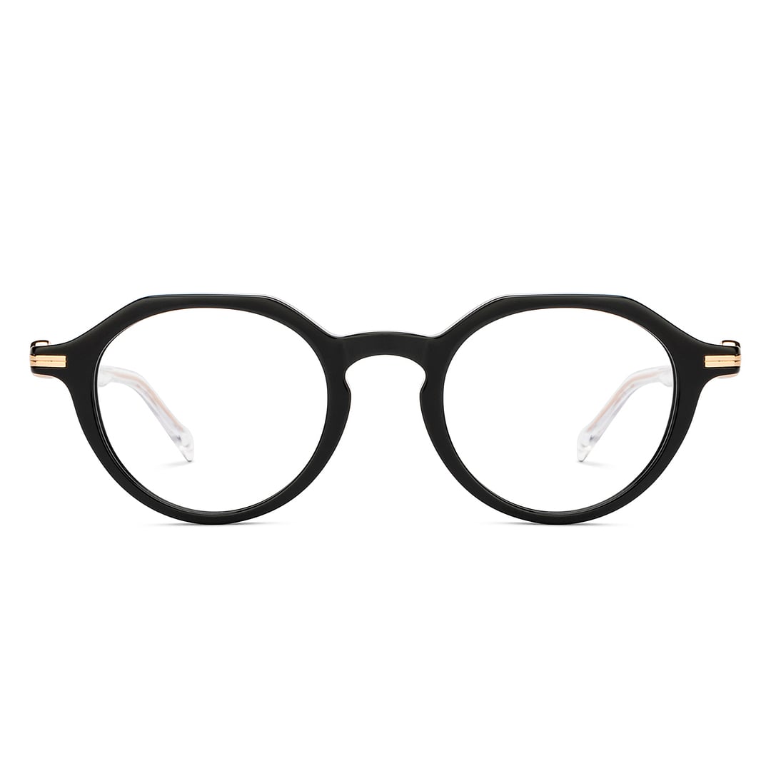 John Jacobs Screen Glasses Blue Block Phone   Computer Glasses: Gold Transparent Full Rim Round John Jacobs Computer Glasses JJ E15780-C1 left side