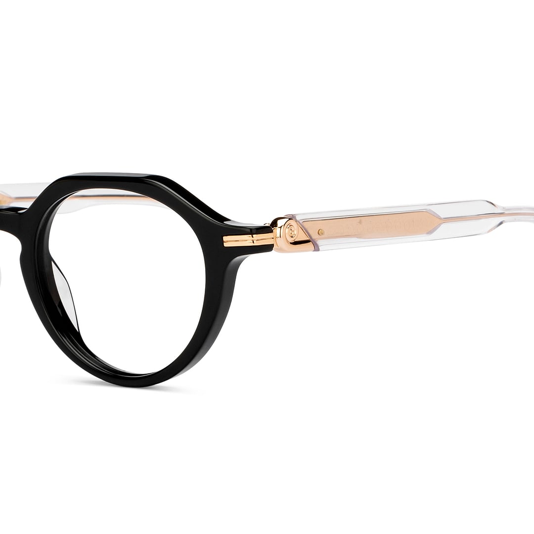 John Jacobs Screen Glasses Blue Block Phone   Computer Glasses: Gold Transparent Full Rim Round John Jacobs Computer Glasses JJ E15780-C1 left side