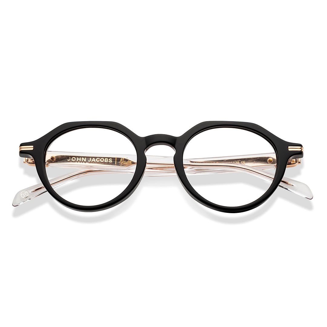 John Jacobs Screen Glasses Blue Block Phone   Computer Glasses: Gold Transparent Full Rim Round John Jacobs Computer Glasses JJ E15780-C1 right side