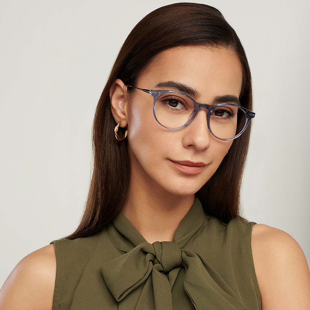 John Jacobs Online Blue Transparent Full Rim Round left side