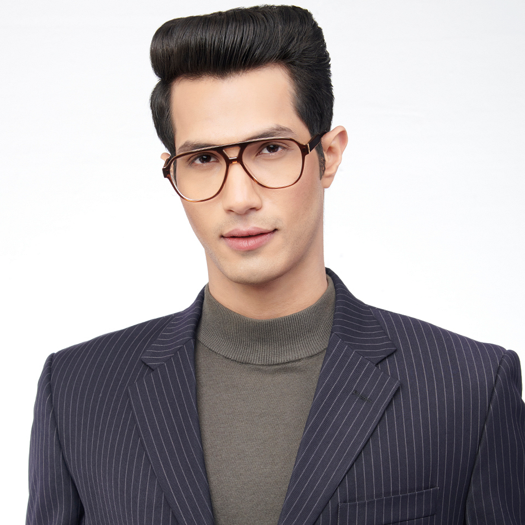 John Jacobs Online Brown Transparent Full Rim Aviator right side