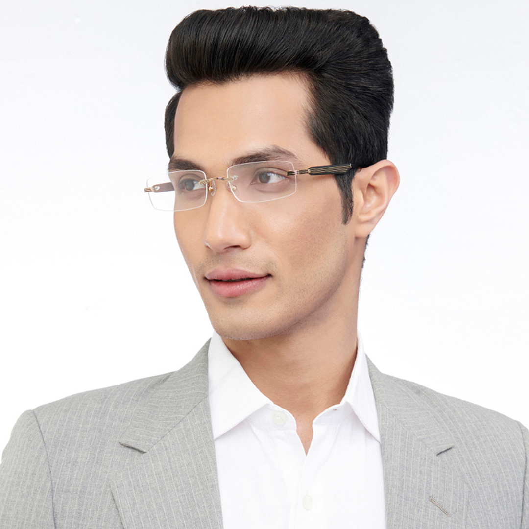 John Jacobs Online Gold Rimless Rectangle left side