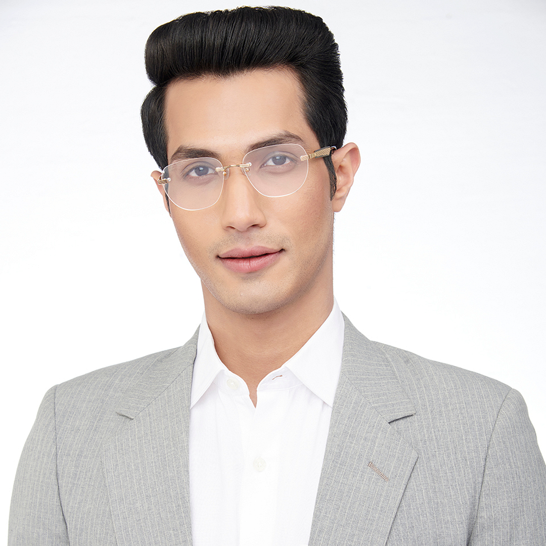 John Jacobs Online Gold Rimless Square left side