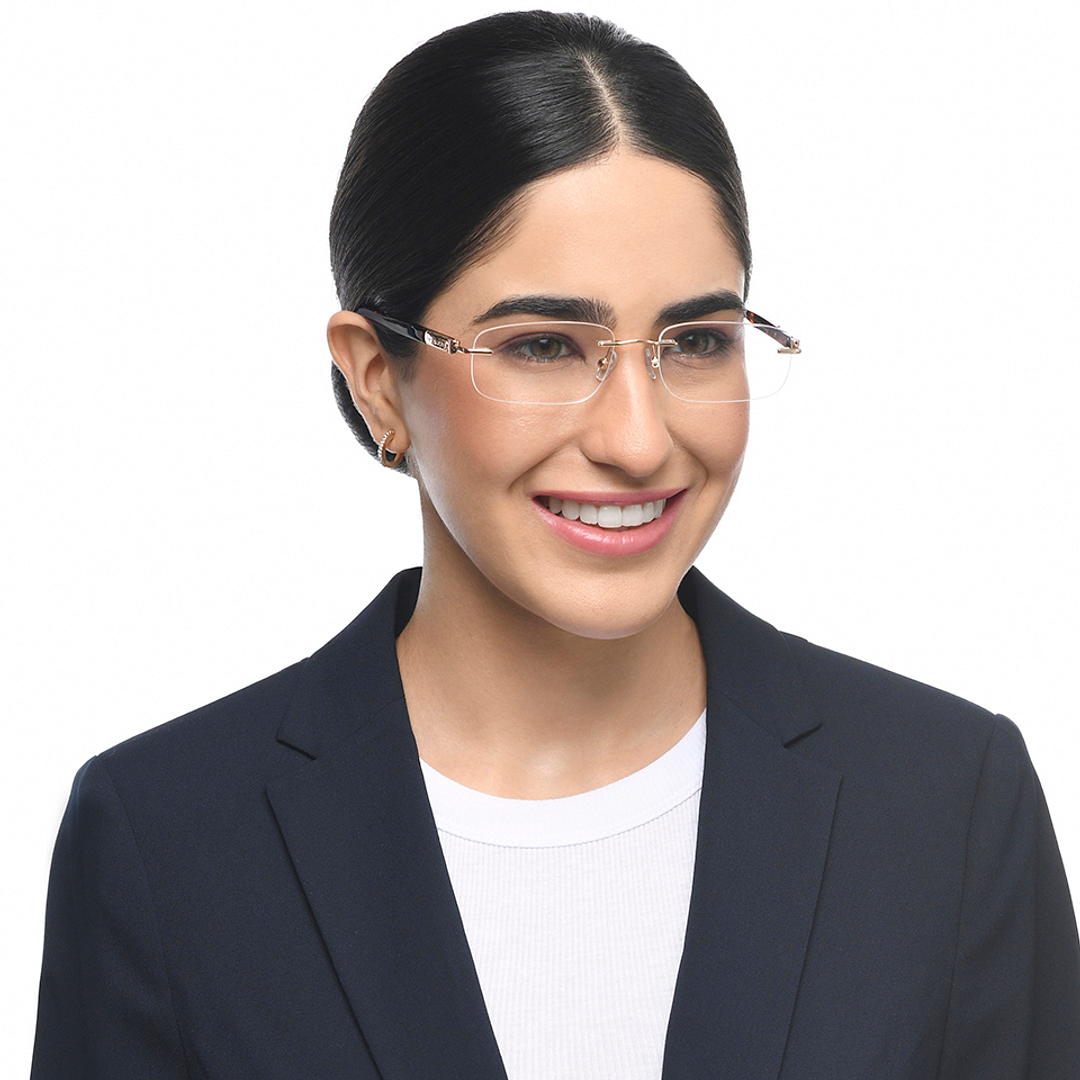 John Jacobs Online Gold Rimless Rectangle left side