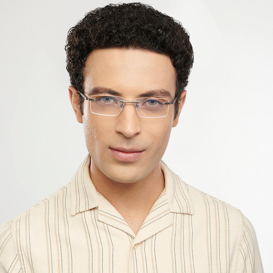 John Jacobs Online Gunmetal Rimless Rectangle right side