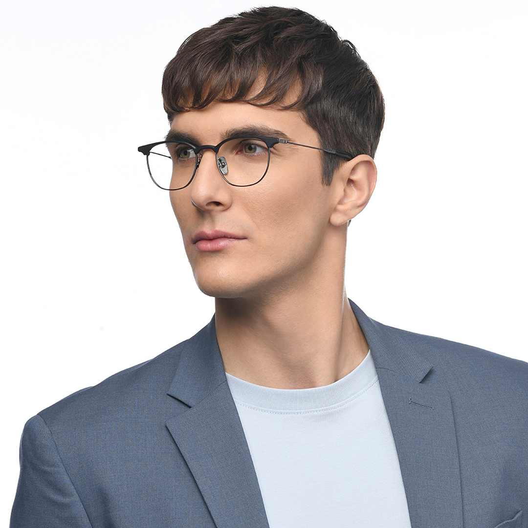 John Jacobs Online Dark Gunmetal Full Rim Clubmaster left side