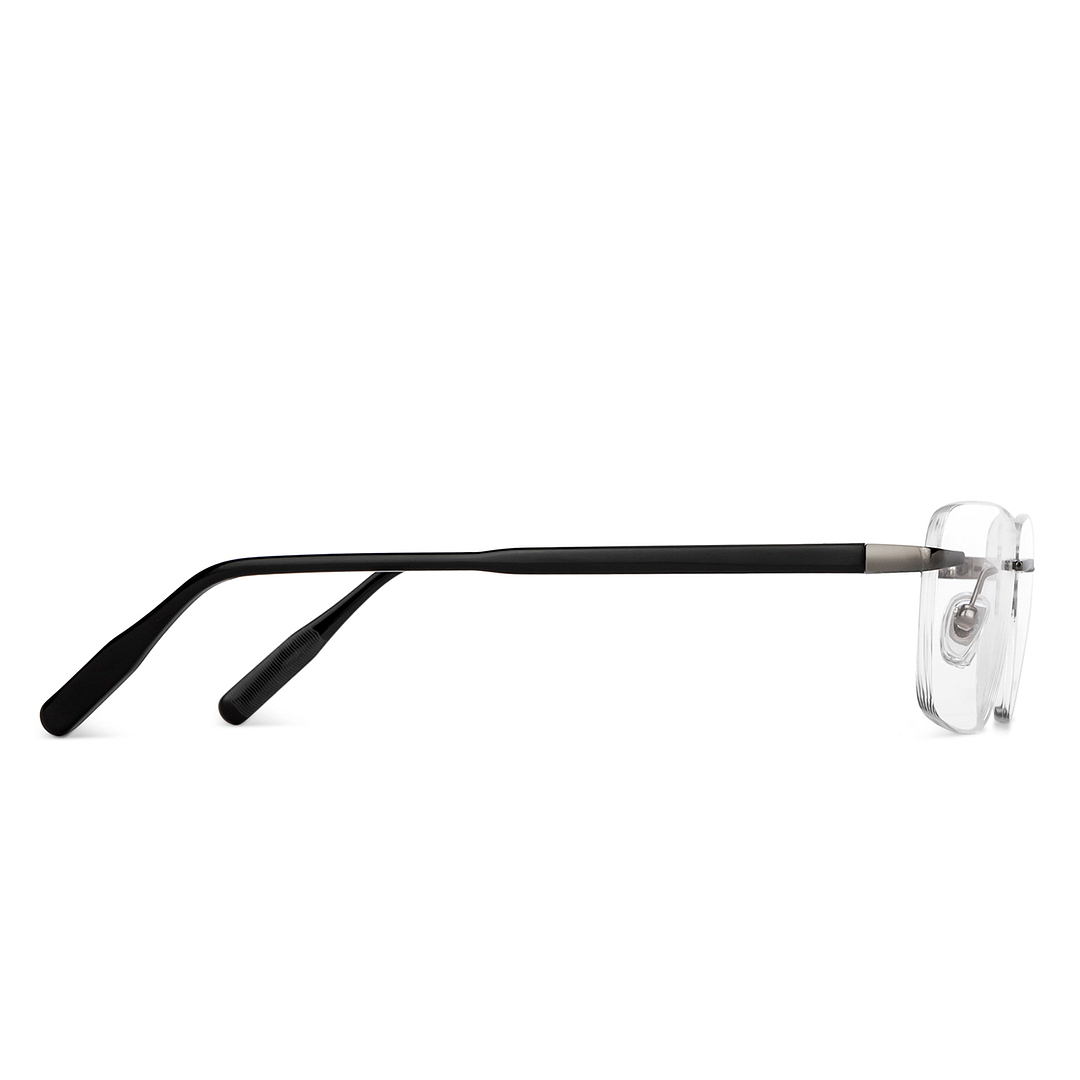 John Jacobs Online Gunmetal Rimless Rectangle left side