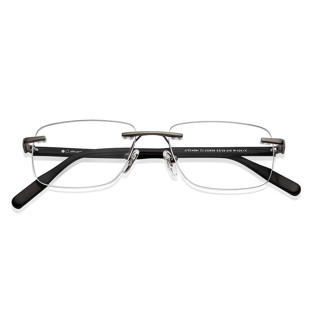 John Jacobs Online Gunmetal Rimless Rectangle left side